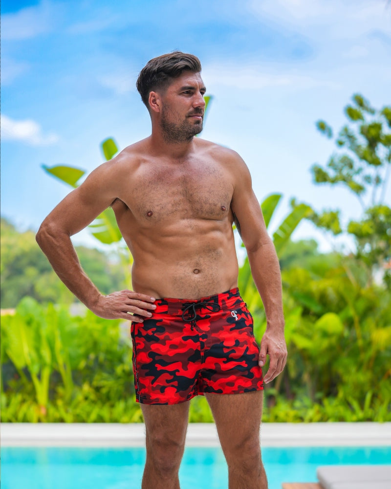 Red Camo Swim Shorts - 3"