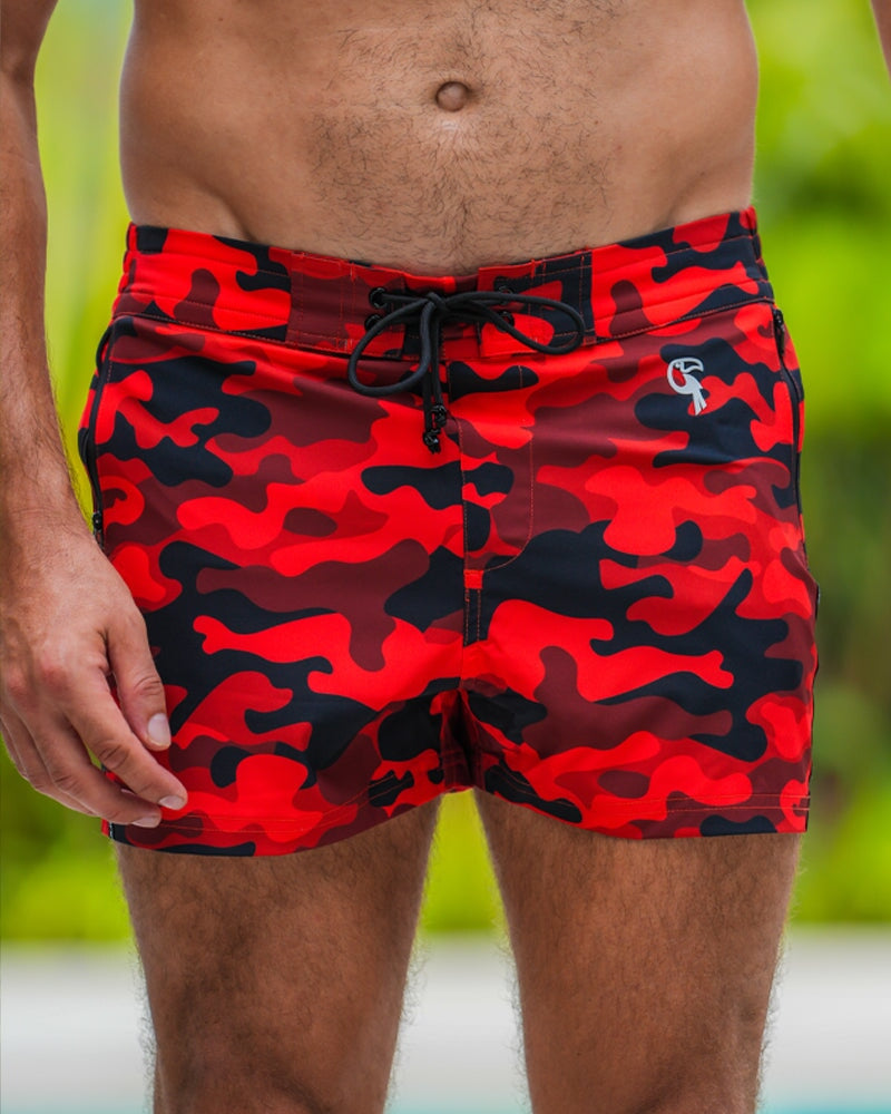 Red Camo Swim Shorts - 3"