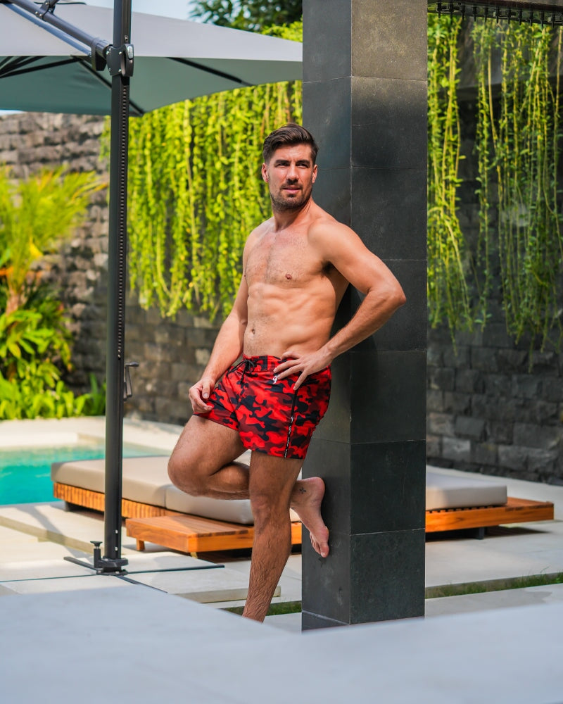 Red Camo Swim Shorts - 3"