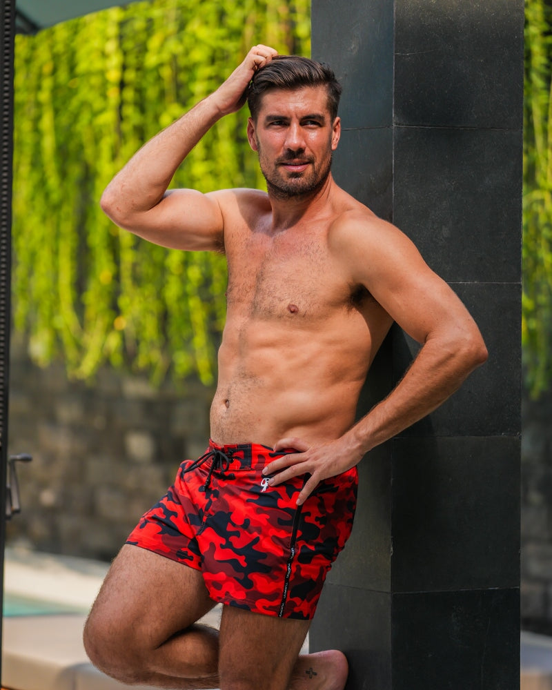 Red Camo Swim Shorts - 3"