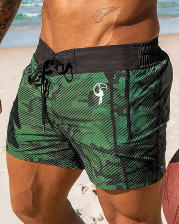 Striped Camo Green Swim Shorts - 3" Shorts / Board shorts Tucann 