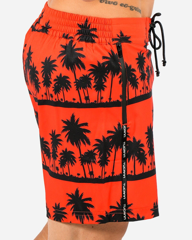 Black Palm Orange Swim Shorts - 5" Tucann 