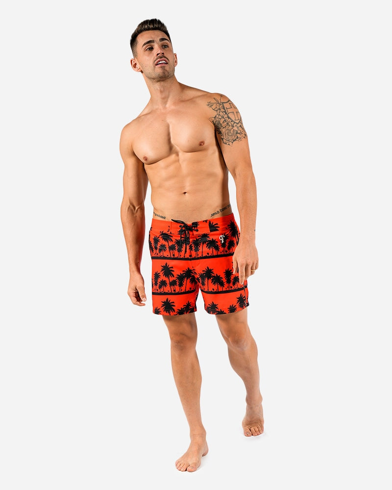 Black Palm Orange Swim Shorts - 5" Tucann 