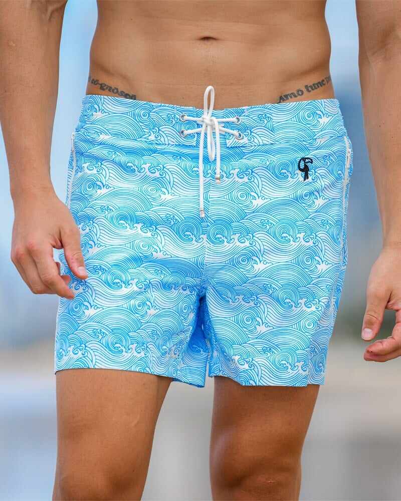 Make Waves Blue Swim Trunks - 5" Shorts / Board shorts Tucann 