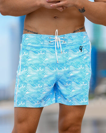 Make Waves Blue Swim Trunks - 5" Shorts / Board shorts Tucann S 