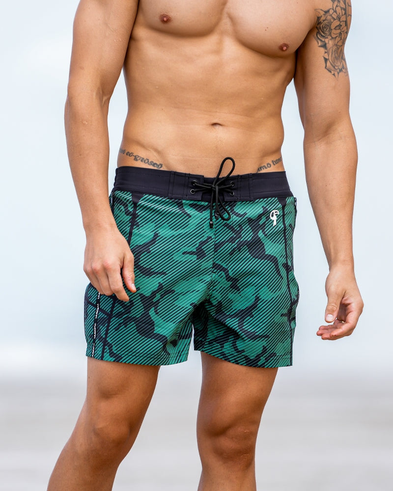 Striped Green Camo Swim Shorts - 5" Tucann 