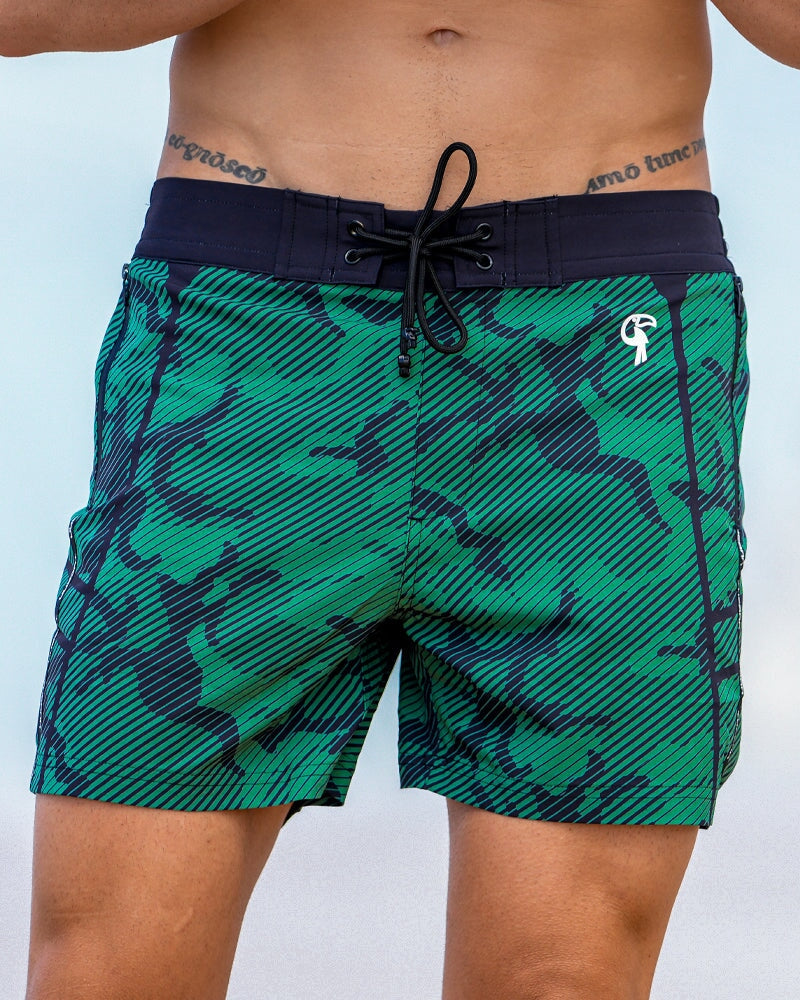 Striped Green Camo Swim Shorts - 5" Tucann 